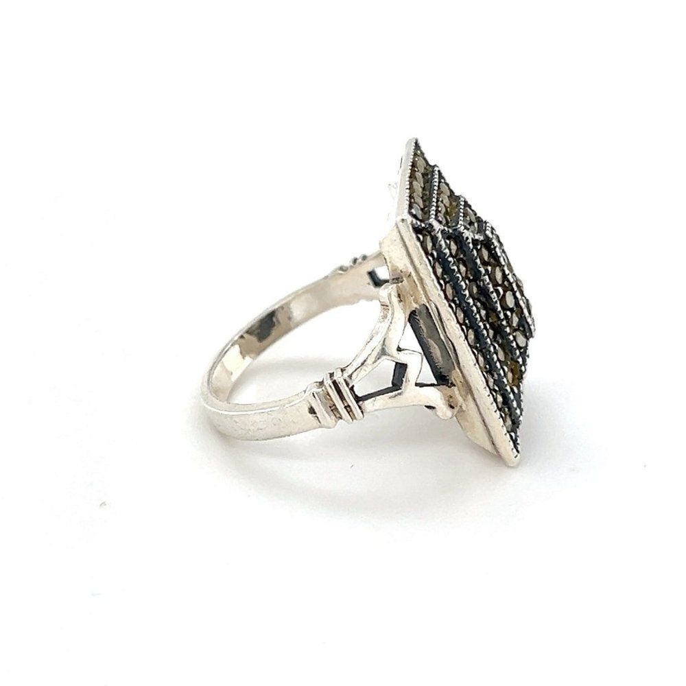 Sterling Silver Rectangular Marcasite Ring - image 6